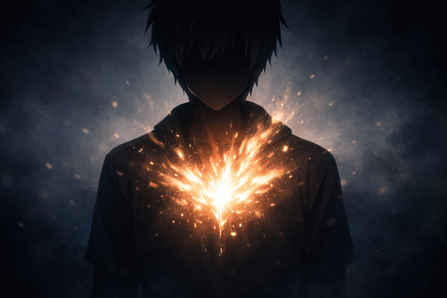 胸の中心から光があふれるアニメ風の人物シルエット。心の力を象徴した幻想的な描写。（本文を補足するイメージ画像）