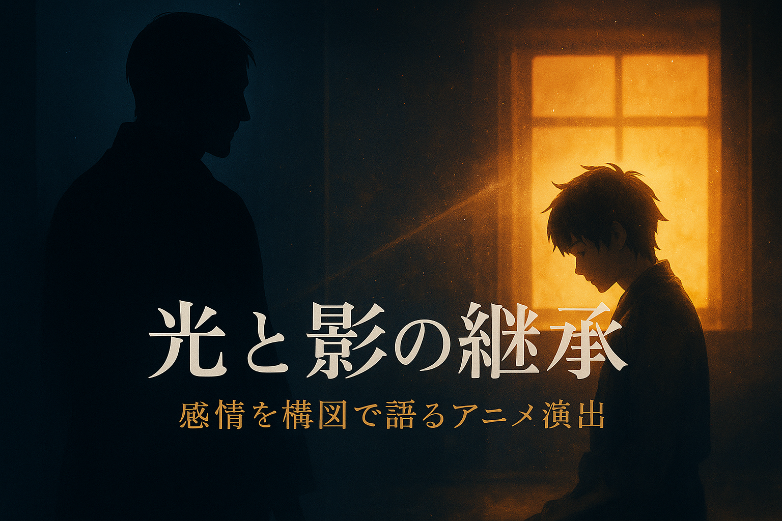 アニメ風の光と影をテーマにした構図。左に師を象徴する影、右に弟子を象徴する光が描かれ、中央に継承を示す光筋が差す。AI生成のイメージ画像（本文内容を補足する参考ビジュアル）