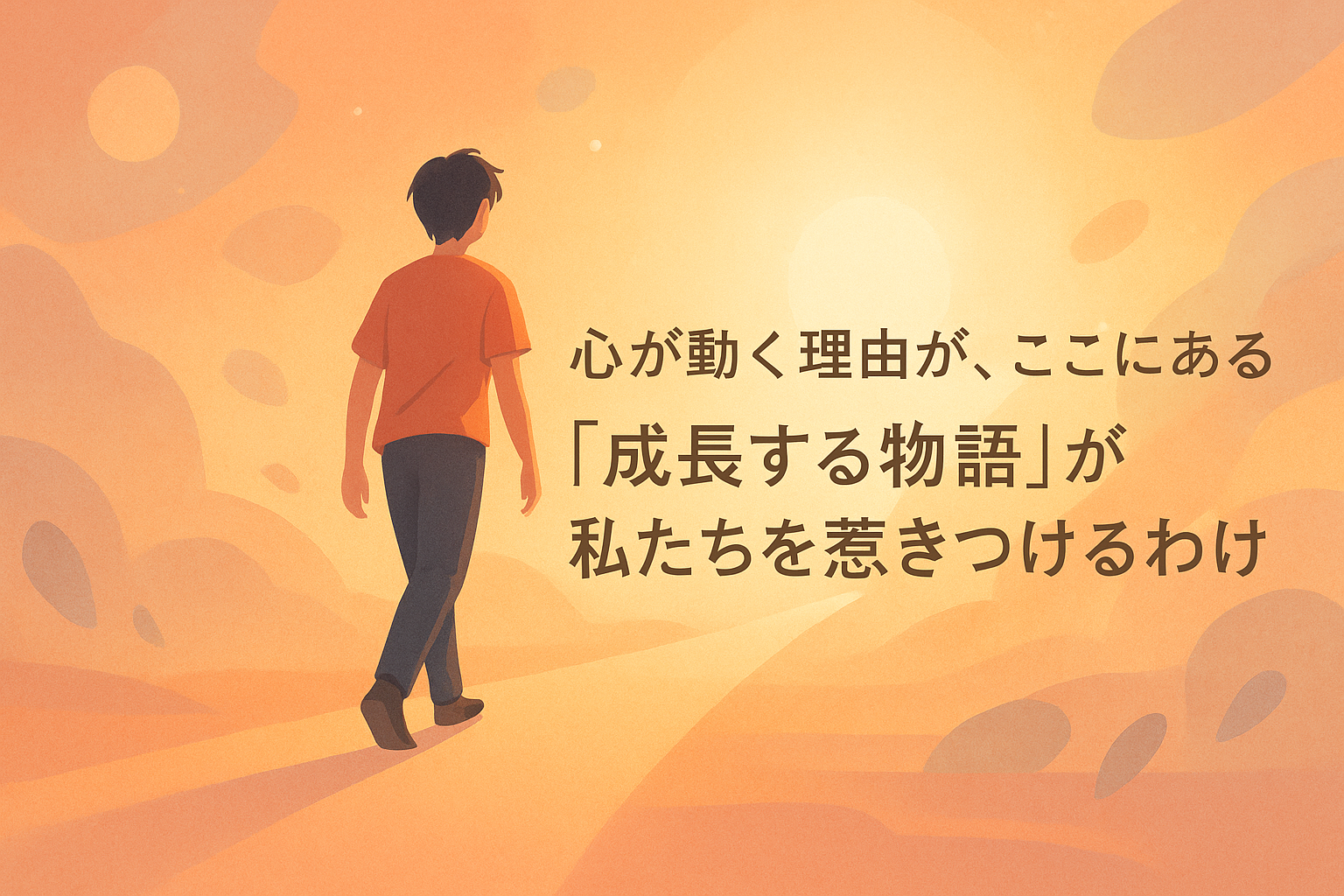 成長する人物が光の道を進む様子を描いた、心理的変化と希望を象徴するイメージ。（AI生成オリジナルイメージ画像／非公式素材）